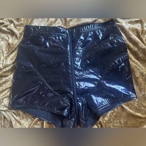 Shiny latex hot pants zipper shorts lingerie BDSM S/M